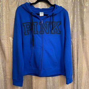 PINK Victorias Secret Royal Blue Everyday Lounge Zip Hoodie Sweater Large